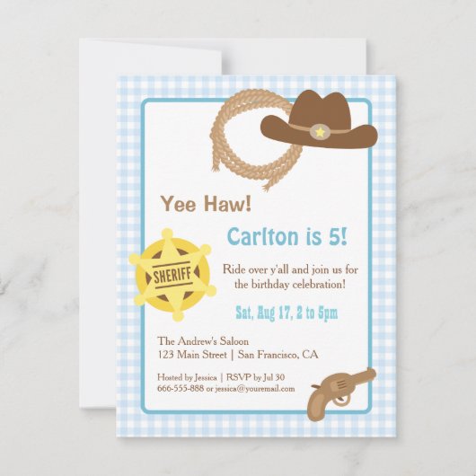 カウボーイキッズウェスタンバースデーパーティ招待状 招待状 (正面)