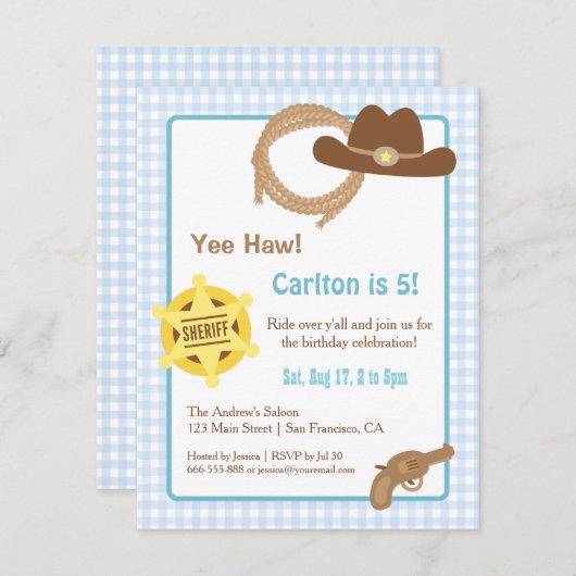 カウボーイキッズウェスタンバースデーパーティ招待状 招待状 (正面/裏面)