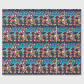 カウボーイキッズオンフェンスサンタ飛んでいるーは納屋の上にある ラッピングペーパー (フラット)