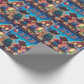 カウボーイキッズオンフェンスサンタ飛んでいるーは納屋の上にある ラッピングペーパー (角)