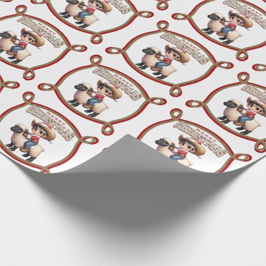 カウボーイキッドサンタマットンバスティングクリスマス ラッピングペーパー (角)