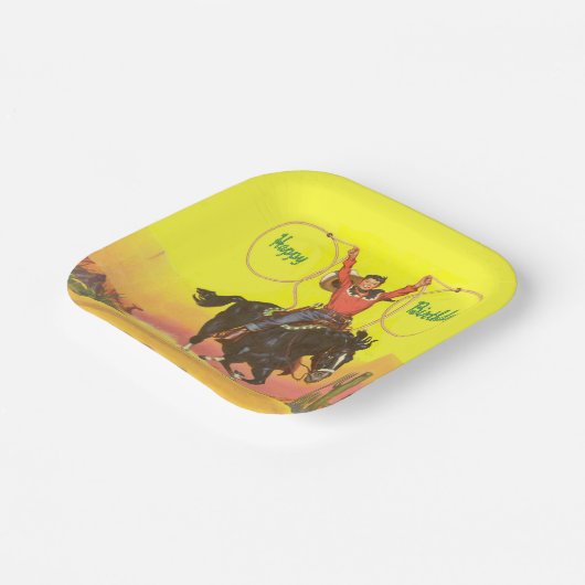 カウボーイキッド乗馬用ロープハッピーバースデー ペーパープレート (傾斜あり)