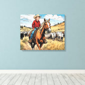 カウボーイキャトルランチャーボーイズベッドルームグラフィックアート キャンバスプリント (インサイチュ (ウッドフロア))