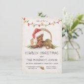 カウボーイクリスマスライト素朴ウォーターカラーパーティー 招待状 (スタンド正面)