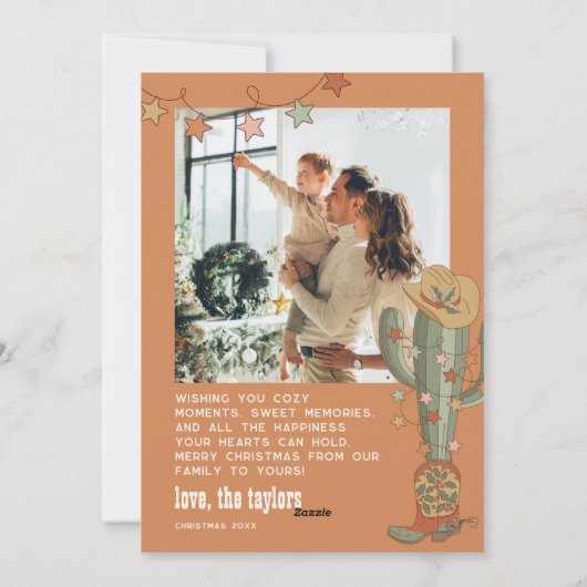 カウボーイクリスマス数々のフォトファミリークリスマスカード シーズンカード (裏面)