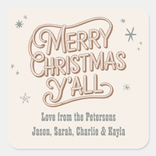 カウボーイクリスマス西メリークリスマスすべて スクエアシール (正面)