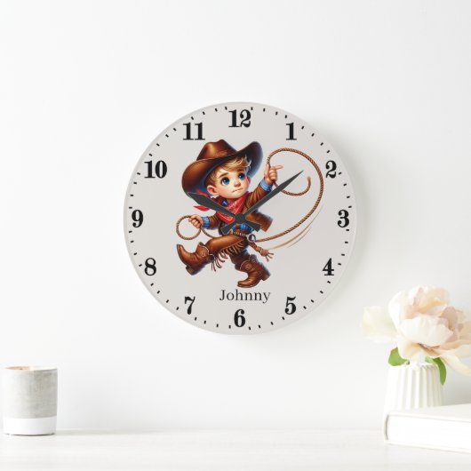 カウボーイクールズの名前のボーイズルームを追加 ラージ壁時計 (ホーム)