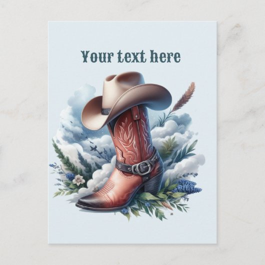 カウボーイクールハットのブーツにメッセージを追加 ポストカード (正面)