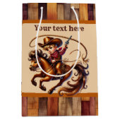 カウボーイクールボーイズ誕生日パーティーのカスタマイズ可能 ミディアムペーパーバッグ (正面)