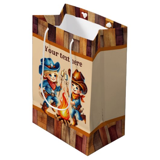 カウボーイクールボーイズ誕生日パーティーカスタマイズ可能Mediu ミディアムペーパーバッグ (正面アングル)