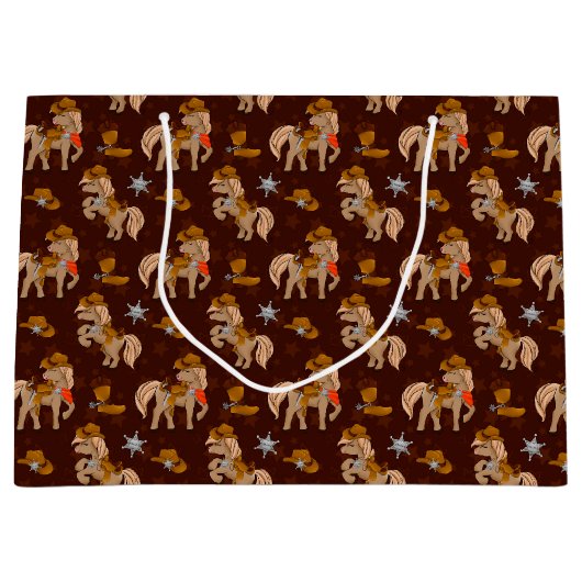 カウボーイクールー保安官馬がタイル張り ラージペーパーバッグ (正面)