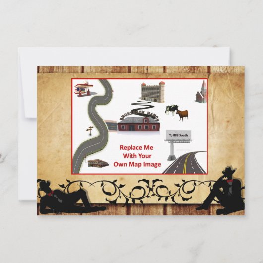 カウボーイグルームズ結婚ゲイの運転指示カード 招待状 (裏面)