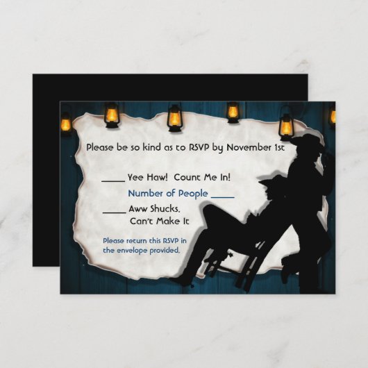 カウボーイグルームIIカスタムゲイウェディングRSVPカード 招待状 (正面/裏面)