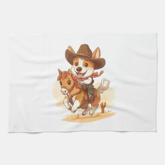 カウボーイコーギー ウエスタンロデオ犬 キッチンタオル (横)
