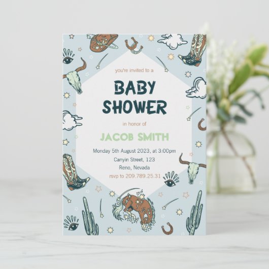 カウボーイサウスウエスベビーシャワー招待状 招待状 (スタンド正面)