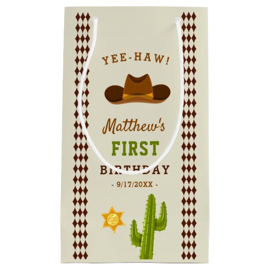 カウボーイサルーンボーイワイルドウェスト1st誕生日 スモールペーパーバッグ (正面)
