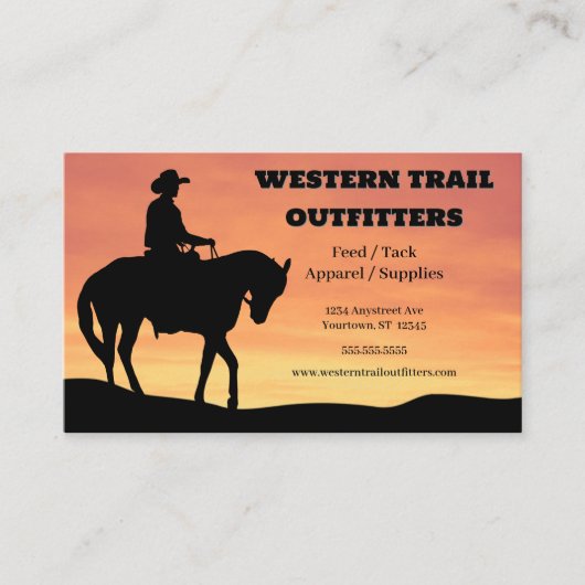 カウボーイサンセットホース用品トレーニングボード 名刺 (正面)