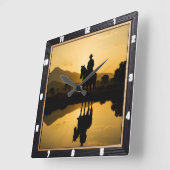 カウボーイサンセット乗馬の反射 スクエア壁時計 (傾斜)