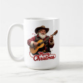 カウボーイサンタがクリスマスの曲を歌う コーヒーマグカップ (左)
