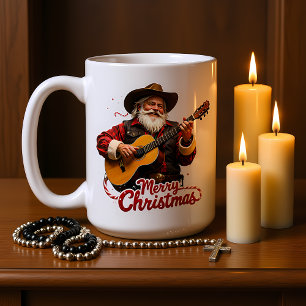 カウボーイサンタがクリスマスの曲を歌う コーヒーマグカップ