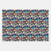 カウボーイサンタと油ポンプBBQとホースクリスマス ラッピングペーパーシート (正面2)