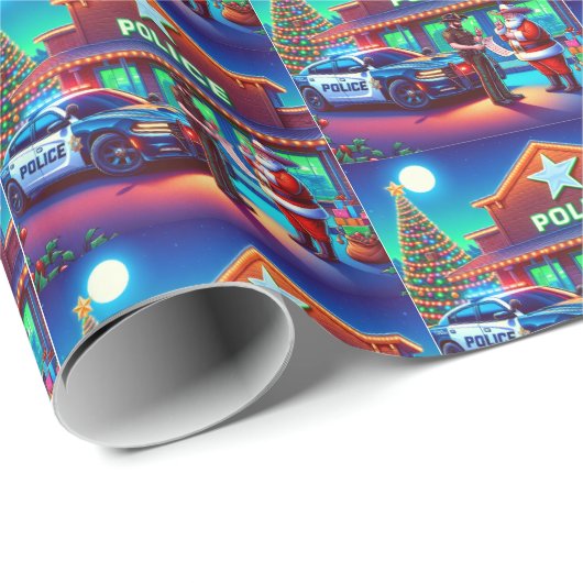 カウボーイサンタと警察がリストを見いけなる ラッピングペーパー (ロールコーナー)