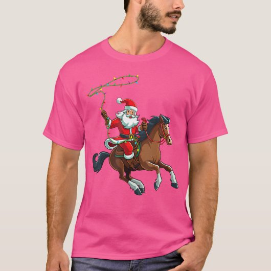 カウボーイサンタの乗馬 クリスマス ジョークグッズ Tシャツ (正面)