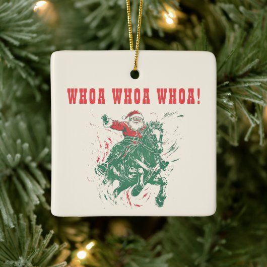 カウボーイサンタクロースおもしろいウェスタンロデオ馬写真 セラミックオーナメント (ツリー)