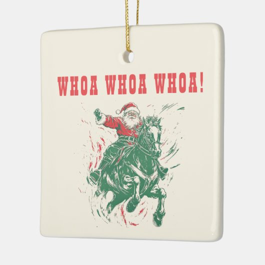 カウボーイサンタクロースおもしろいウェスタンロデオ馬写真 セラミックオーナメント (左)