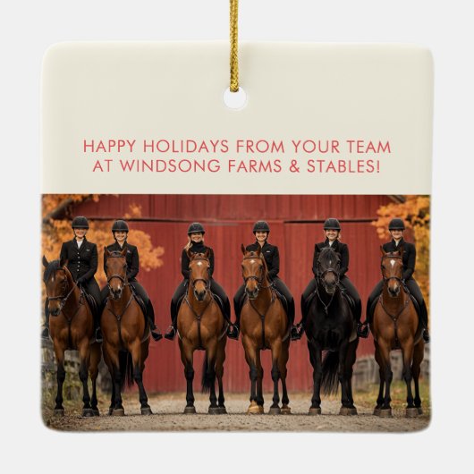 カウボーイサンタクロースおもしろいウェスタンロデオ馬写真 セラミックオーナメント (裏面)