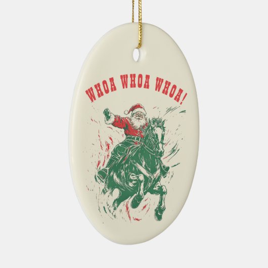 カウボーイサンタクロースおもしろいウエスタンロデオホース セラミックオーナメント (右)