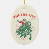 カウボーイサンタクロースおもしろいウエスタンロデオホース セラミックオーナメント (正面)