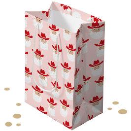 カウボーイサンタクロース ウェスタンクリスマス ピンク ミディアムペーパーバッグ