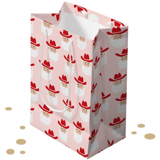 カウボーイサンタクロース ウェスタンクリスマス ピンク ミディアムペーパーバッグ