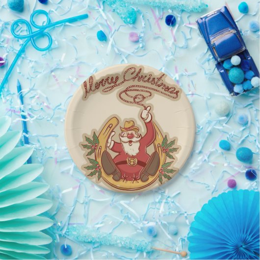 カウボーイサンタクロース ペーパープレート (パーティー)