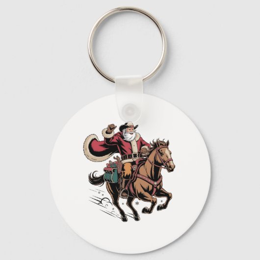 カウボーイサンタクロース 馬に乗る クリスマス キーホルダー (正面)