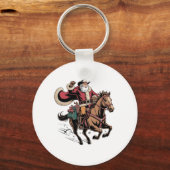 カウボーイサンタクロース 馬に乗る クリスマス キーホルダー (正面)