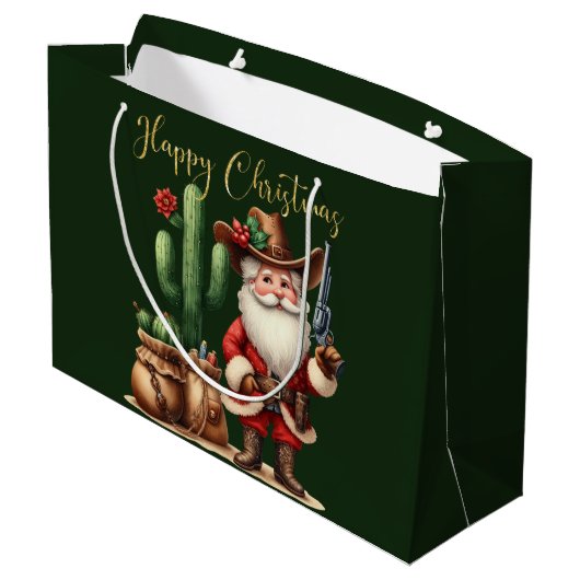 カウボーイサンタハッピークリスマスデザートサボスピストル ラージペーパーバッグ (裏面アングル)