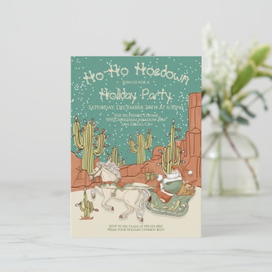 カウボーイサンタホリデーホームダウンクリスマスパーティー 招待状 (スタンド正面)