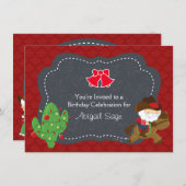 カウボーイサンタライディングホースホリデイ誕生日招待状 招待状 (正面/裏面)