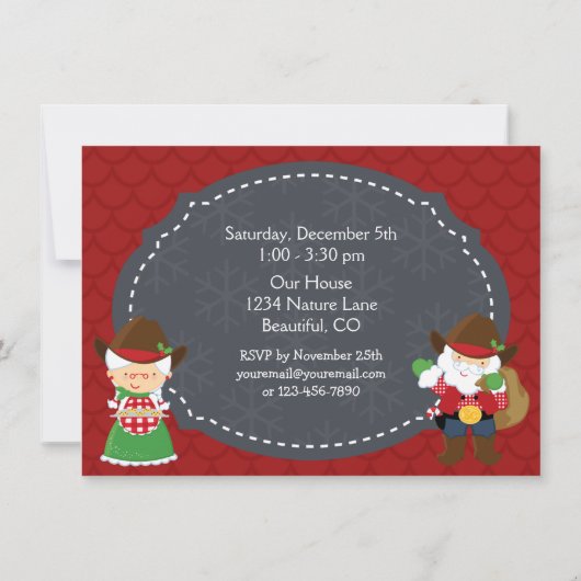 カウボーイサンタライディングホースホリデイ誕生日招待状 招待状 (裏面)