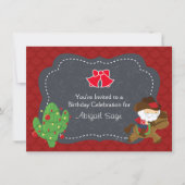 カウボーイサンタライディングホースホリデイ誕生日招待状 招待状 (正面)