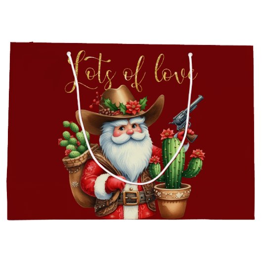 カウボーイサンタロブデザートサボテンのピストル ラージペーパーバッグ (裏面)