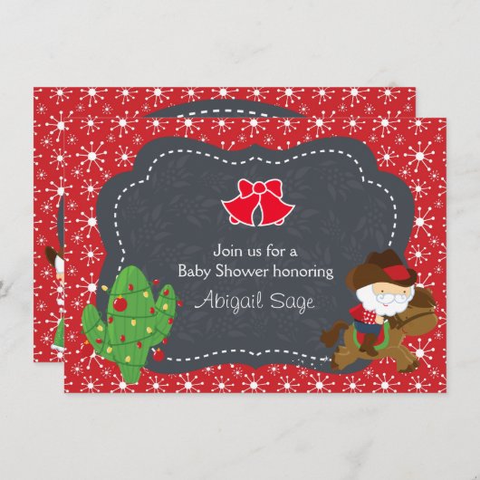 カウボーイサンタ&ホースホリデーベビーシャワー招待状 招待状 (正面/裏面)