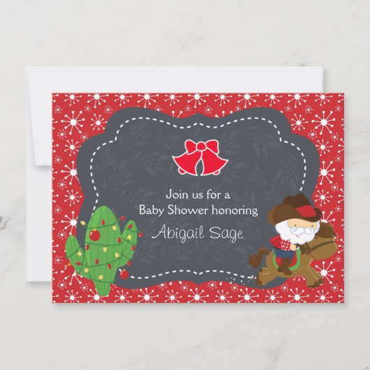 カウボーイサンタ&ホースホリデーベビーシャワー招待状 招待状 (正面)