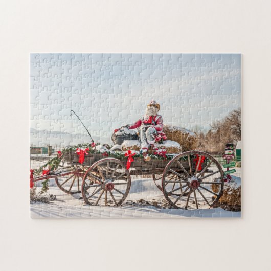 カウボーイサンタ – 干しバレス付きワゴン ジグソーパズル (横)