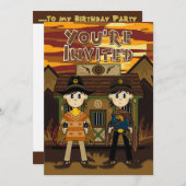 カウボーイシェリフスアットジェイルパーティー招待状 招待状 (正面/裏面)