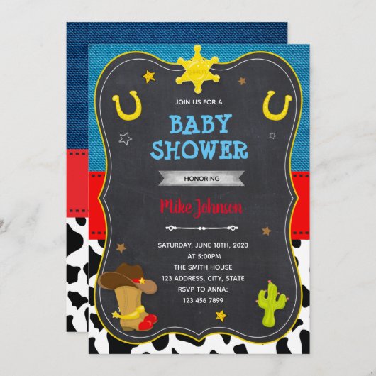 カウボーイシャワーの誕生日 招待状 (正面/裏面)