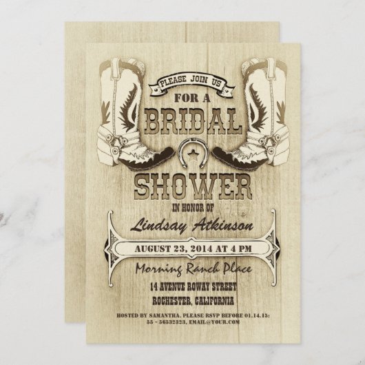 カウボーイシューズウェスタンブライダルシャワー招待状 招待状 (正面/裏面)