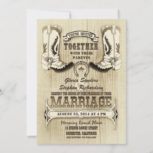 カウボーイシューズウェスタン結婚式招待状 招待状 (正面)